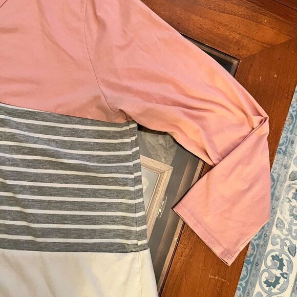 Pink Block Long Sleeve Top Button Up Gray White 2XL - Picture 7 of 12